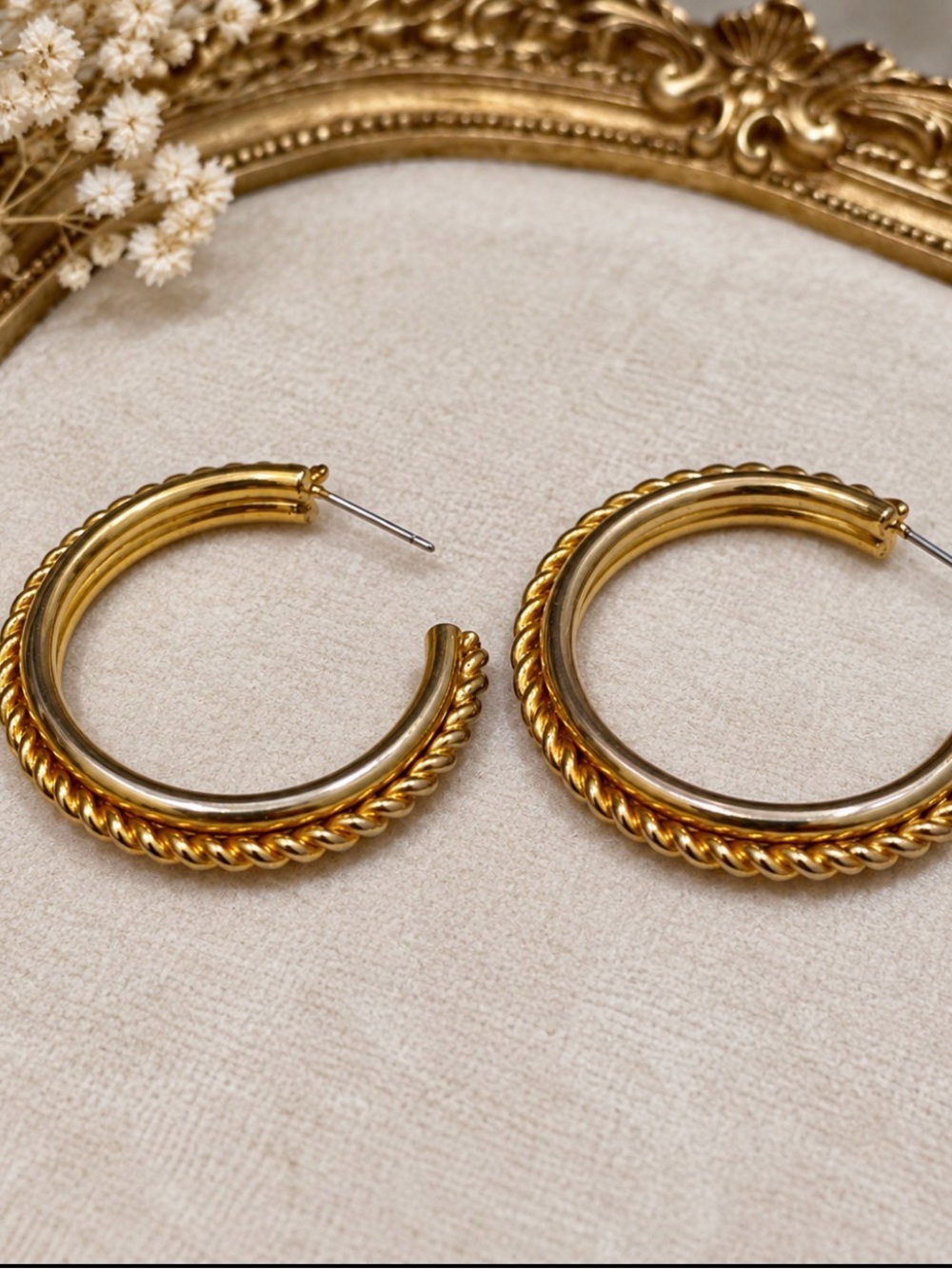 Gold Rope Hoop Earrings, Chunky C Shaped Cable Hoop Studs